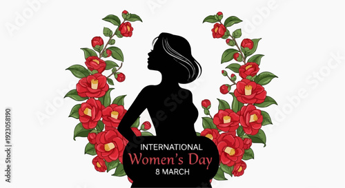 International women's day celebration with floral silhouette on white background