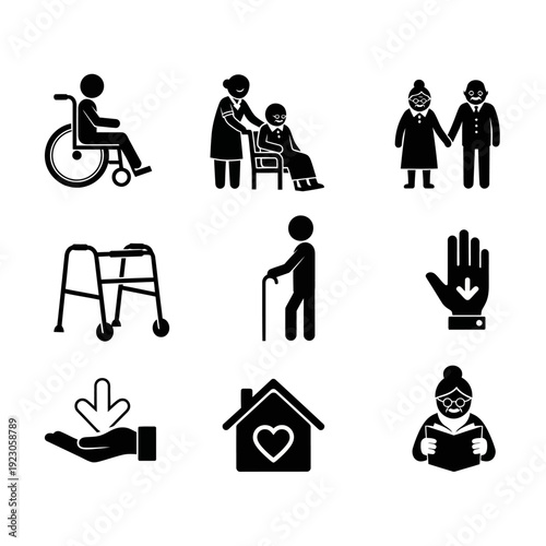 Elderly Care and Assistance Icons.