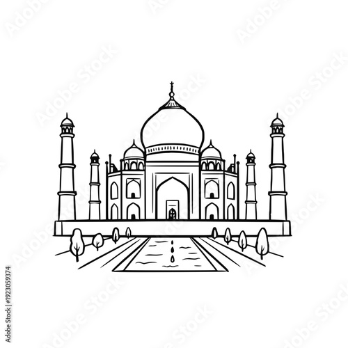 Taj Mahal Line Art Illustration - Iconic Indian Landmark