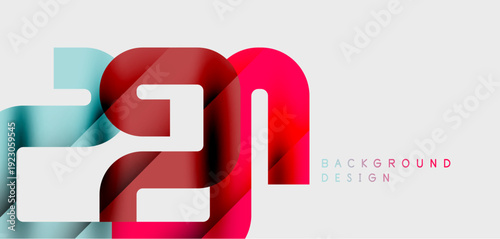 Abstract design features overlapping numbers, vibrant colors, clean lines. Minimalist composition suits modern graphics, branding projects.