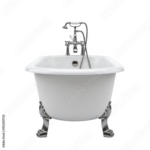 Classic freestanding clawfoot bathtub isolated on transparent background