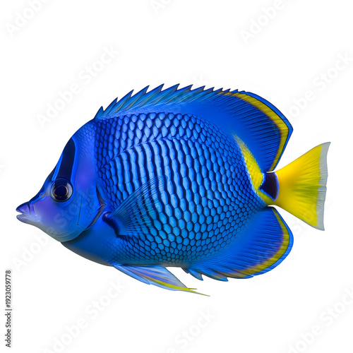 Vibrant blue angelfish swimming isolated on transparent background