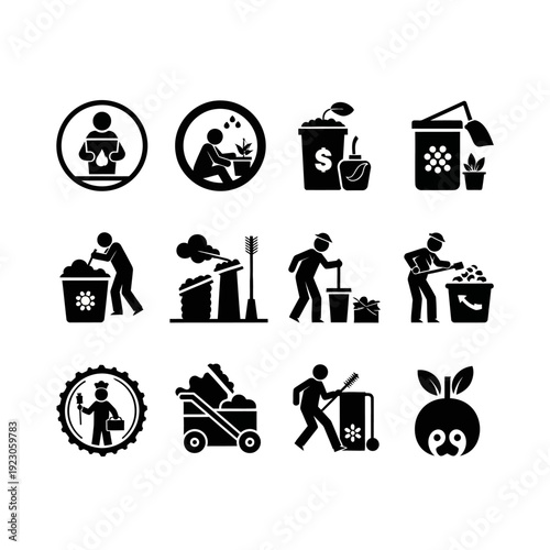 Gardening and Cleaning Icons Set.