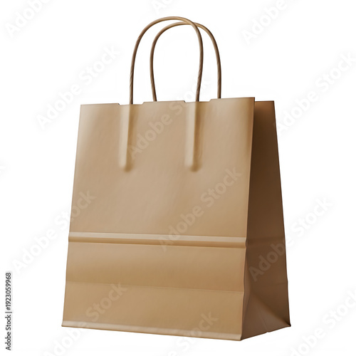 Brown paper shopping bag handle isolated on transparent background