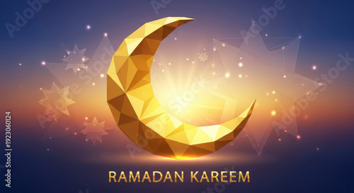 Wallpaper Mural golden crescent moon ramadan kareem greeting with starry night background and warm light golden cres Torontodigital.ca