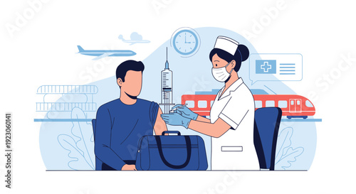 Traveler Receiving Vaccination at Station or Airport Before Trip