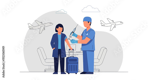 Traveler Receiving Vaccination Before Flight at Airport Clinic