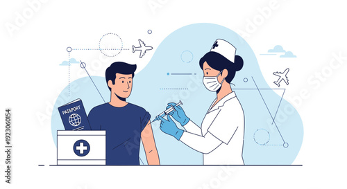Traveler Receiving Vaccine Injection from Nurse for International Trip