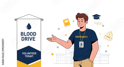 University Student Invites to Blood Drive Event with Donation Banner