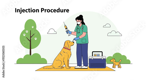 Veterinarian Administering Vaccine to Golden Retriever Dog