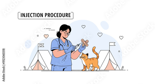 Veterinarian Administers Injection to Cat with Tent Background