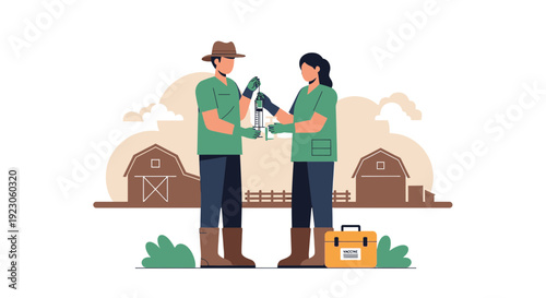 Veterinarian and Assistant Administering Medical Treatment to Farm Animals