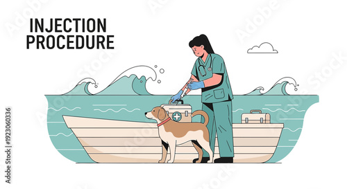 Veterinarian Giving Injection to Dog on Boat Amidst Waves