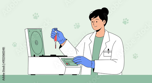 Veterinarian Scientist with Blood Sample in Laboratory Centrifuge