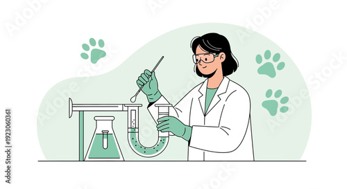 Veterinary Scientist Conducting Lab Research with Animal Paw Prints