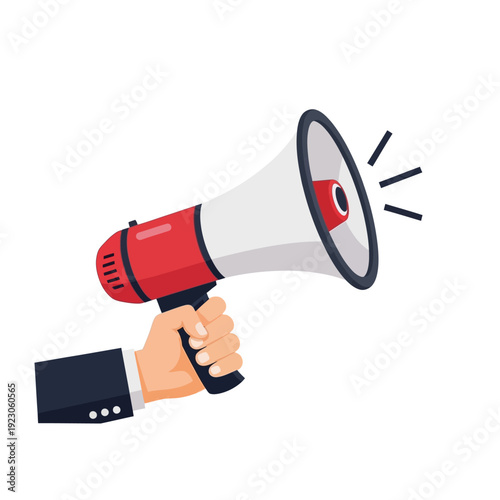 Hand Holding a Red and White Megaphone Announcing Something.