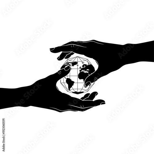 Hands holding the Earth globe symbolizing care and protection.
