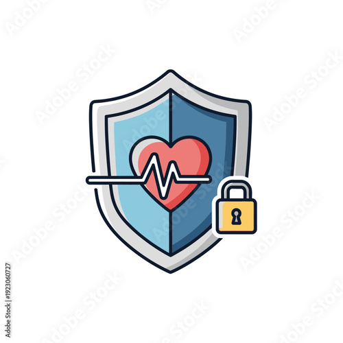 Heart Health Security Shield with Lock Icon.