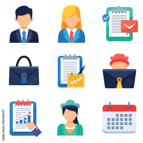Startup Digital Marketing and Business Strategy Icon Set – Finance, Branding, Customer Support, Team Collaboration Flat Illustration