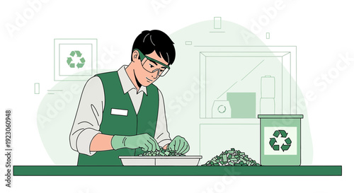 Worker Sorting Recyclables for Environmental Protection and Sustainability