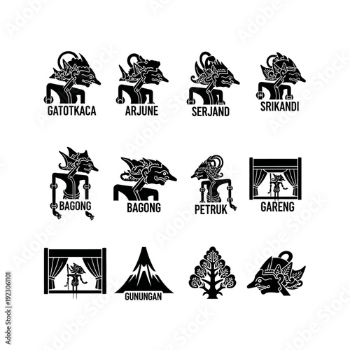 Indonesian Wayang Kulit Shadow Puppets Collection.