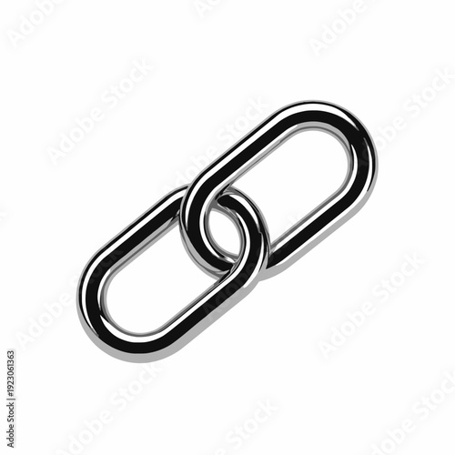 Interlocking metal chain links on a white background.