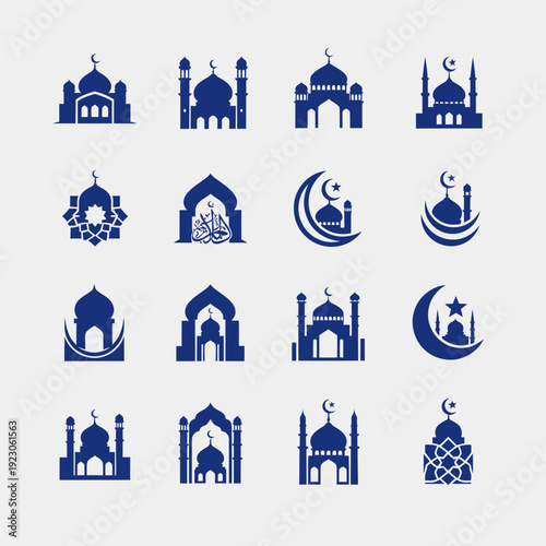 Islamic Mosques and Crescent Moon Symbols Collection.