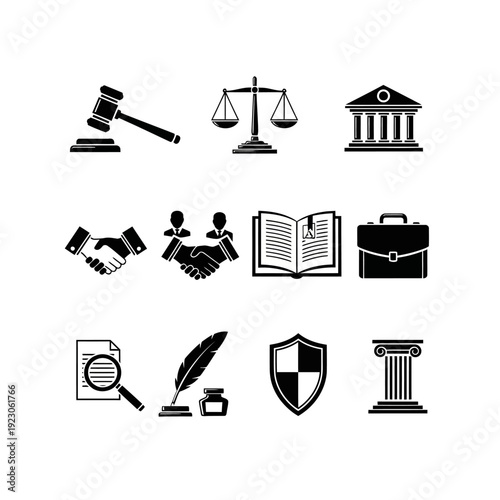 Law and Justice Icons Set.