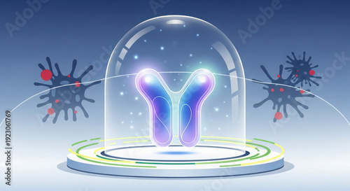 Wallpaper Mural a glass dome with a purple and blue object inside and two viruses on either side of it with red and Torontodigital.ca