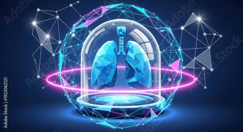 Wallpaper Mural a blue lungs inside a glass ball with a pink ring around it and a network of lines and dots on a dar Torontodigital.ca