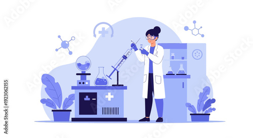 Scientist Conducting Medical Research in Laboratory with Syringe and Equipment