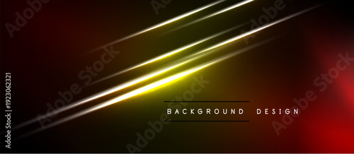 Abstract background features dynamic golden lines over dark red, black gradients. Modern design evokes energy, sophistication.
