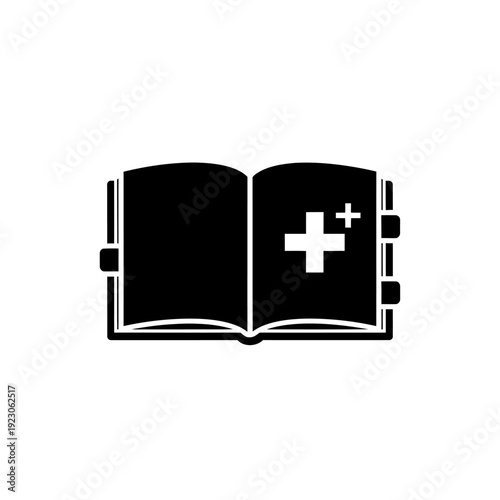 Medical Book Icon with Plus Sign.