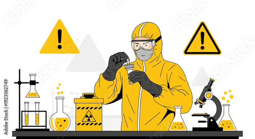 Scientist in Hazmat Suit Conducts Chemical Experiment in Laboratory