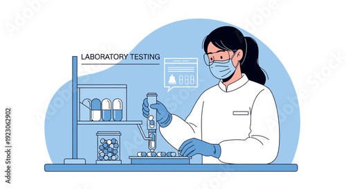 Scientist in Lab Coat and Mask Conducting Medical Research and Laboratory Testing