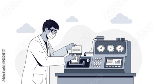 Scientist in Lab Coat Operating Scientific Equipment for Research and Testing