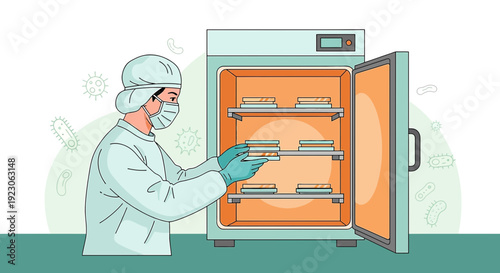 Scientist in Lab Coat Places Petri Dishes in Incubator for Research