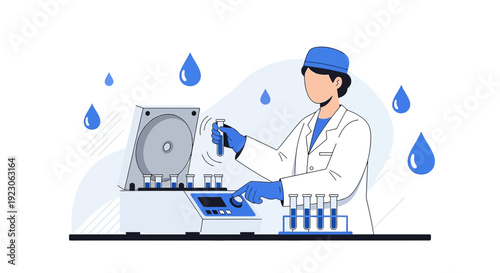 Scientist in Lab Coat Using Centrifuge for Medical Testing
