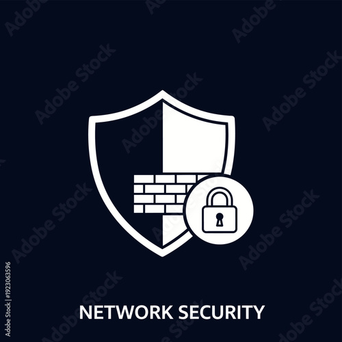 Network Security Shield with Lock and Brick Wall Icon.