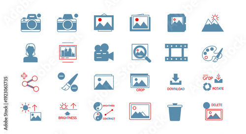 Collection of Various Blue Icons on White.
