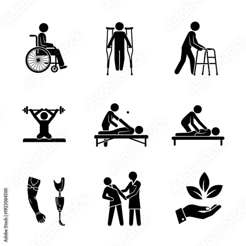 Rehabilitation and Healthcare Icons Set.