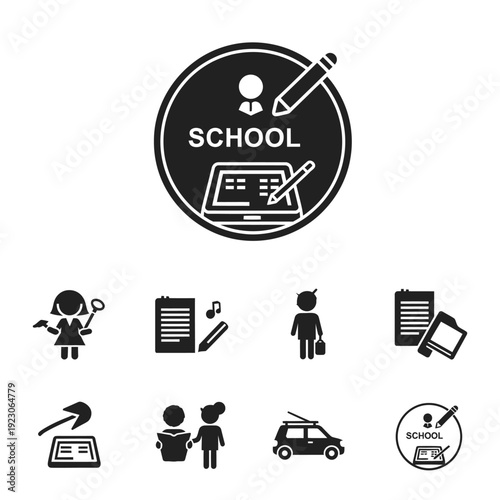 School Education Icons Set Vector Illustration.