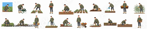 Illustration of Man Doing Different Agricultural Activities and Gardening Occupation