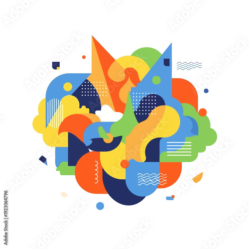 Vibrant abstract shapes collide in dynamic illustration of creative expression