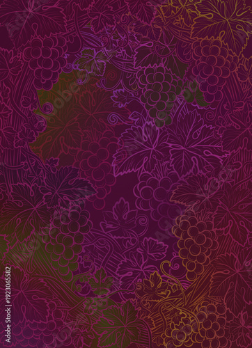 decorative ornament of climbing grapes on a purple background