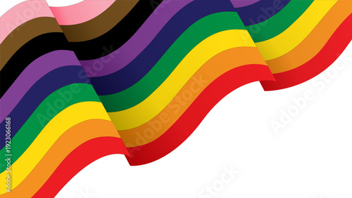 Pride flag of progress waving on a transparent background, LGBTQ community symbol for diversity and inclusion, vector illustration of a social movement banner
