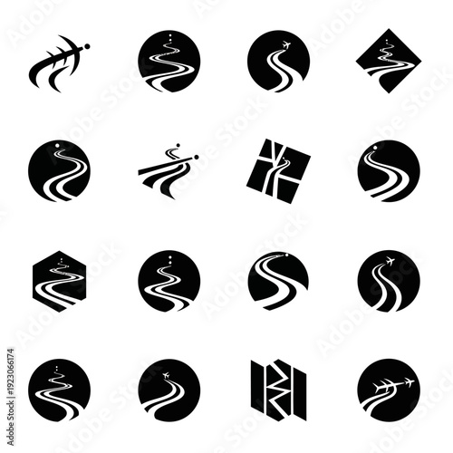 Set of abstract road and path icons.