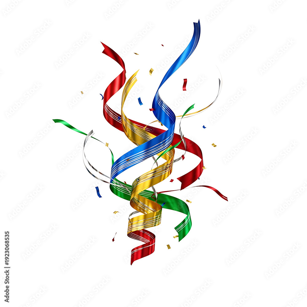 Obraz premium A colorful celebration with confetti and ribbons on transparent background