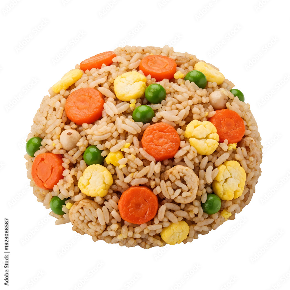 Fototapeta premium A plate of mixed rice with vegetables on transparent background