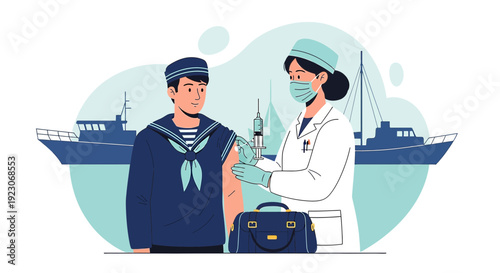 Sailor Receiving Vaccine Injection from Nurse at Sea